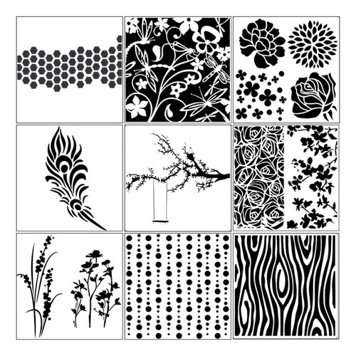* Juego De 9 Plantillas De Pintura De Aerógrafo Árbol Diy