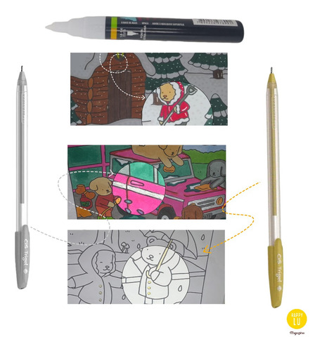 Kit 3 Canetas Detalhe Bobbie Good Branco/prata/gold Metalica