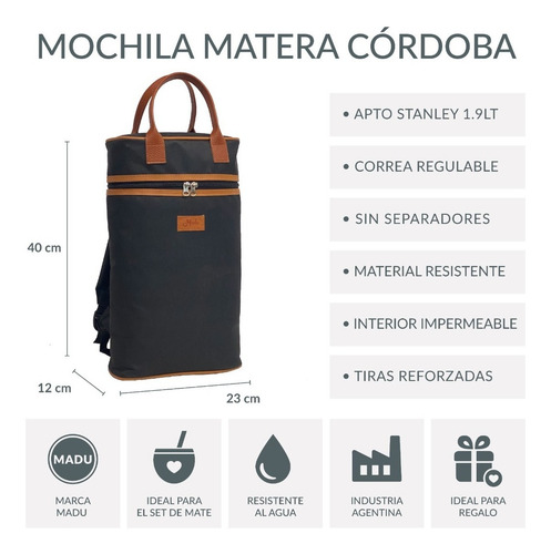 Mochila Urbana Matera Unisex Para Mate Matero Cordoba Madu