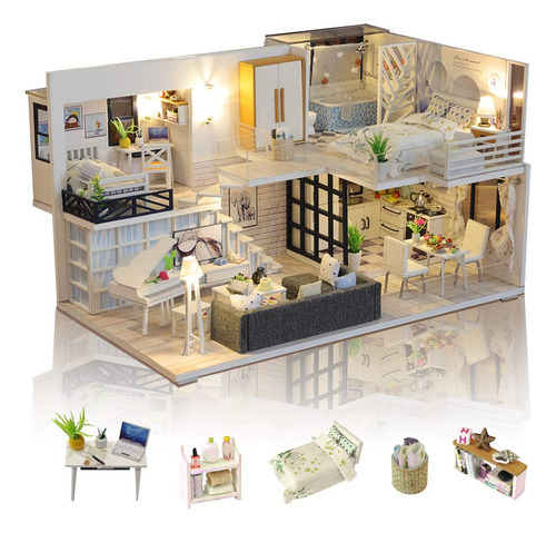 Kit Casa Muñecas Mini Con Muebles Música Y Escala 124