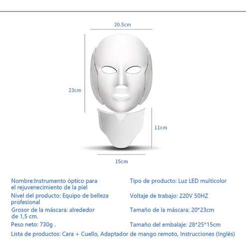 7 Colores Máscara Led Facial De Terapia Con Luz Led + Regalo