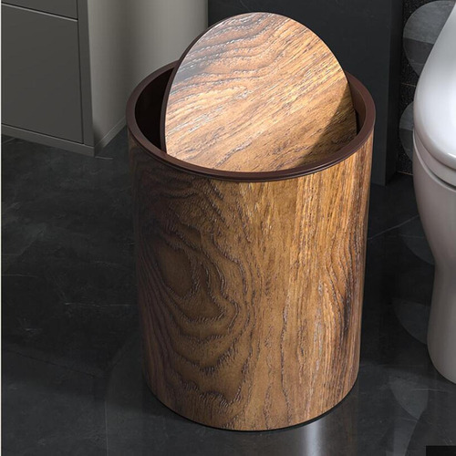 Cubo De Basura De Imitación De Madera, Creativo, Con Tapa L