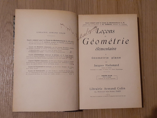 Leçons Géométrie Élémentaire Plane Paris 1913 J Hadamard (Usado)