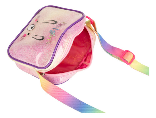 Bolsa Crossbody Cloe Mediana Para Niña Con Asa Ajustable Color Lila Diseño de la tela Brillos