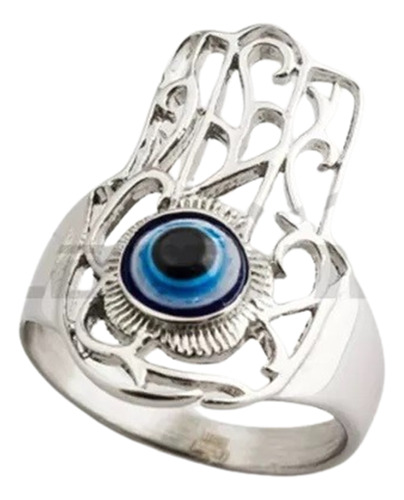 Anillo Mano Fatima Ojo Azul Acero Cardinal Listo Para Regalo