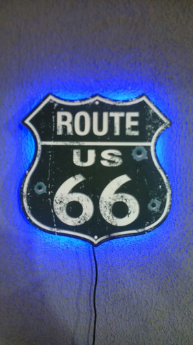 Placa Decorativa Route 66 Iluminada Com Led Neon Luminaria