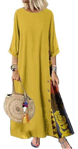 Boho Mujer 3/4 Manga Maxi Vestido Suelto Kaftan Vacaciones