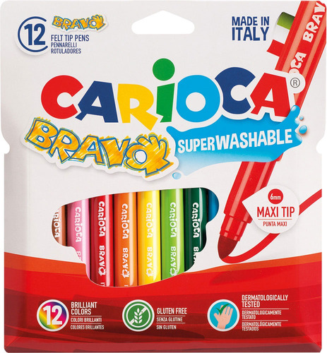 Marcadores Jumbo Carioca Bravo 12 Colores Lavables