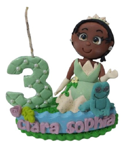 Topo De Bolo Princesa Tiana Com Vela Decorativa