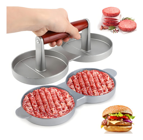 Molde Prensa Hamburguesa Doble, Aluminio - 11754 Color Plateado