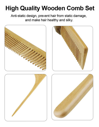 Peine Antiestático De Madera Para Cabello Y Cepillo De Masaj