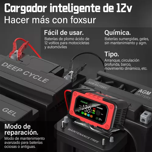 Cargador de batería automotriz 12V/7A Cargador de batería de coche con  pantalla LCD, cargador de batería portátil, mantenedor, cargador de  reparación