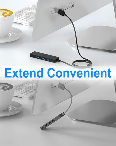 Divisor Hub Usb 3.0 Con Cable De Extensión Y 4 Pies De Largo