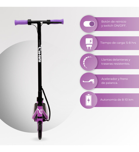 Eco-forte Scooter Patín Eléctrico Sg10 Luces Led Color Morado