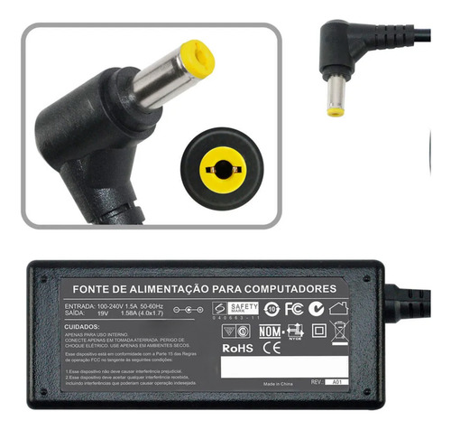 Fonte Carregador Itautec Infoway A7520 19v 1,58a Cor Preto