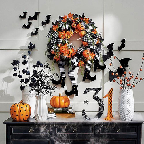 Corona De Halloween Con Patas De Bruja Para Puerta, Decoraci