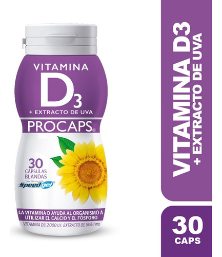 Vitamina D3 Extracto Uva Procaps 2000ui X 30 Capsulas