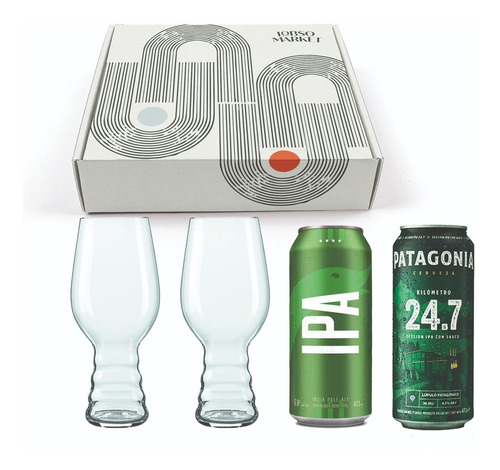 Caja Regalo Cervezas Lata X2 + Vaso Cerveza Cristal X2