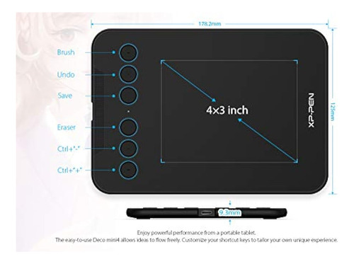 Tableta Gráfica Xp-pen Deco Mini4 Tableta Con Lápiz De 4 X 3