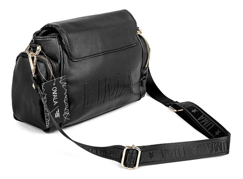 Imagen 2 de 5 de Cartera Bandolera Mujer Lima Cuero Sintetico Negra Dama