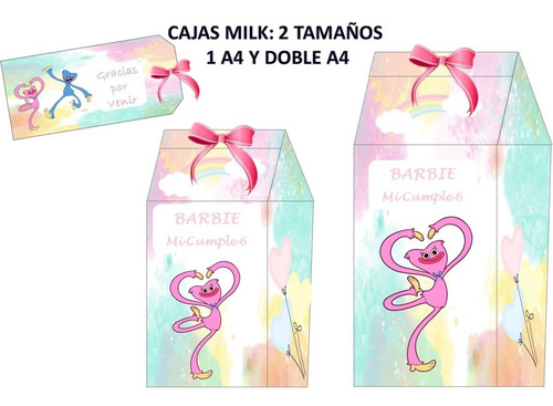 Kit Imprimible Cajas Milk Huggy Wuggy Moño+tag Envioxemail