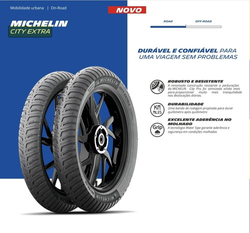 Pneu Michelin Dianteiro 80/100-18 City Extra Uso Sem Câmara