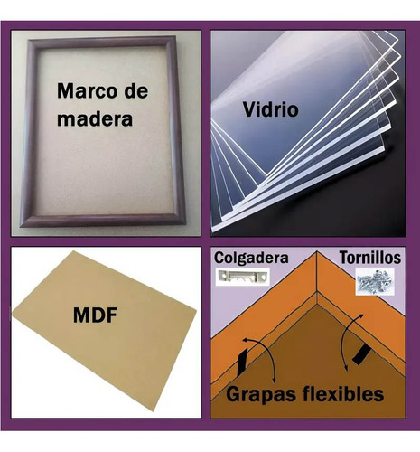 1 Marco De Madera Con Vidrio Anti 50x70cm, Todo Incluido Azul