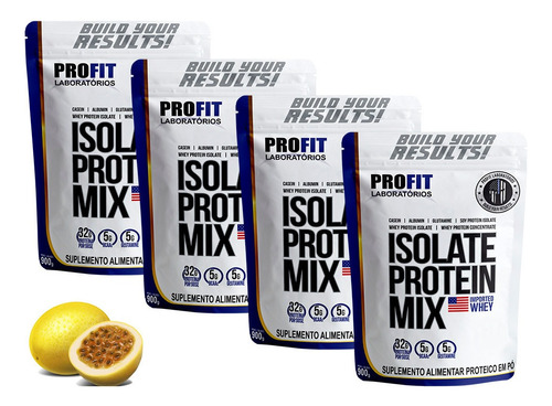 Combo 4x Whey Isolate Protein Mix Profit 900g - Total 3,6kg Sabor Mousse De Maracujá