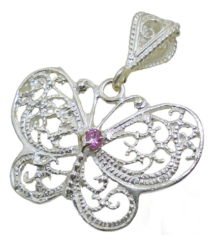 Dije De Plata 925 Mariposa Filigrama Con Piedra Cubic