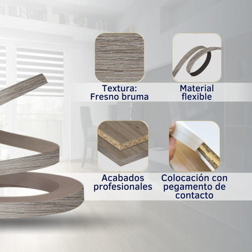 Cubre Canto Pvc .45 Fresno Bruma 19 Mm X 50 Mts***