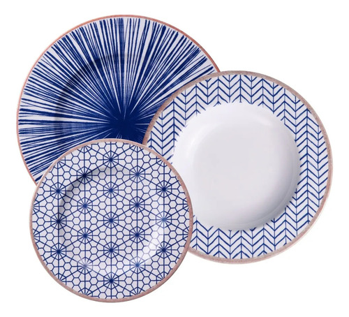 Kit Pratos Abstratta Em Porcelana Decorada 12 Peças Tramontina