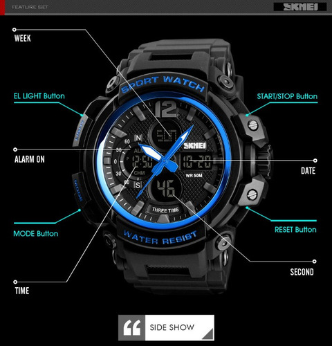 Reloj Skmei 1343 Estilo Militar Negro