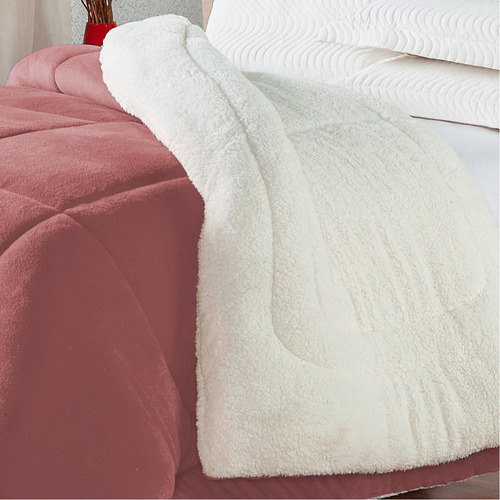 Edredom Sherpa Dupla Face Casal Queen Casa Dona Cor Rosa