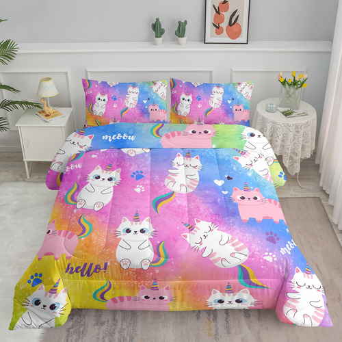 Axolotl Juego De Ropa De Cama Con Diseno De Gatos De Dibujos