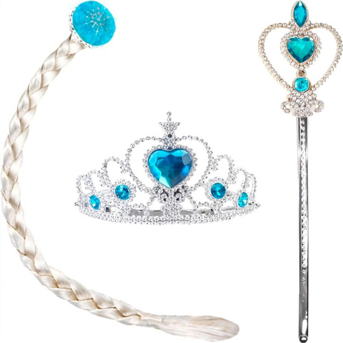 Kit Princesa Infantil Coroa Varinha E Trança Pra Fantasia