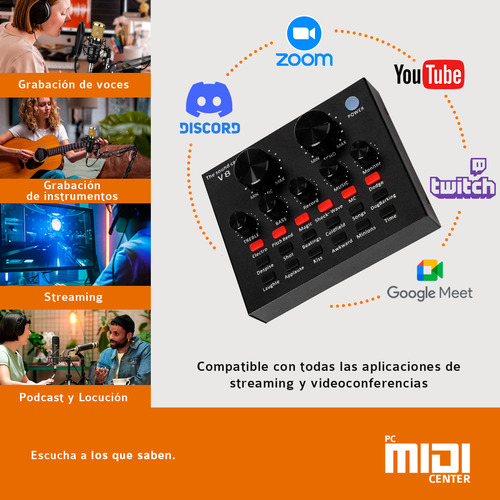 Placa De Sonido Midiplus V8 Usb Bluetooth Grabacion Efectos
