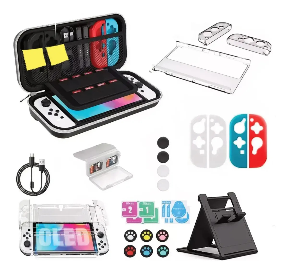 Kit 36en1 Vmingo Nintendo Switch OLED Accesorio Compartimento Funda Rigida Joycon