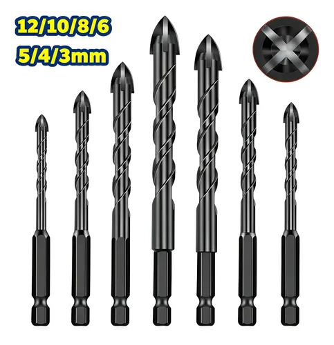 Kit 7 Pçs Broca Universal Titanio Aço Fura Tudo Cerâ Preto