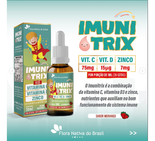 Imunitrix (vitamina C, Vitamina D, Zinco) 30ml Sabor Morango
