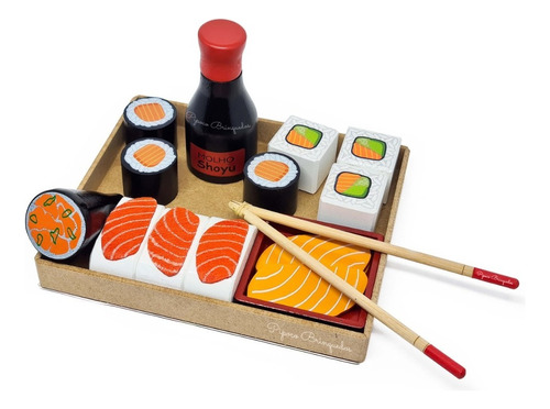 Comidinha Sushi De Brinquedo Infantil De Madeira 16 Peças