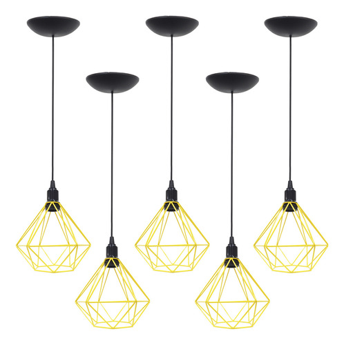 5 Pendentes Aramado Diamante Luminária Lustre P Teto Retrô Vintage Industrial Balcão Agp Ilumini