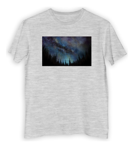 Remera Hombre Cielo Bosque Estrellado Aurora Boreal