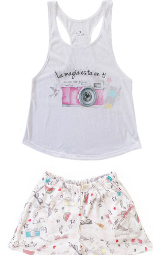 Imagen 5 de 5 de Pijama Tres Piezas Mujer Verano Short Musculosa Y Top.