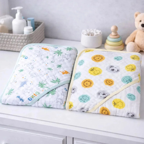 Kit 2 Toalhas Fraldas De Banho Bebê Com Capuz Soft Macia