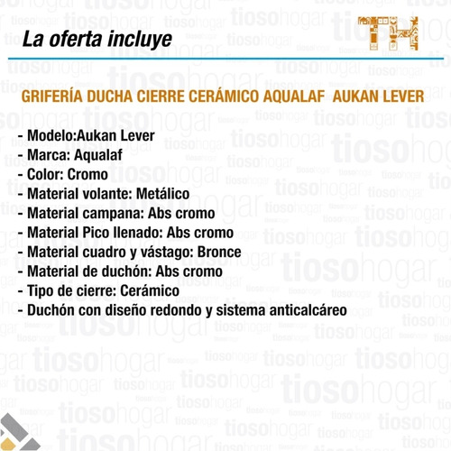 Griferia Ducha Cierre Ceramico Embutir Transferencia Aukan
