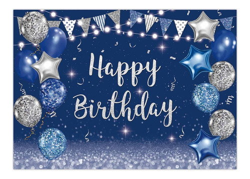 7x5ft Navy Blue  Birthday Party Backdrop Silver Glitter...