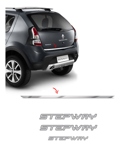 Kit Sandero Stepway 2012 Adesivos Prata + Friso Traseiro