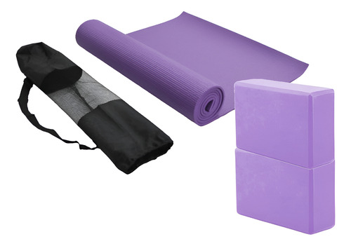 Colchoneta Mat Yoga 6 Mm + 2 Ladrillos Bloques Combo Set Violeta