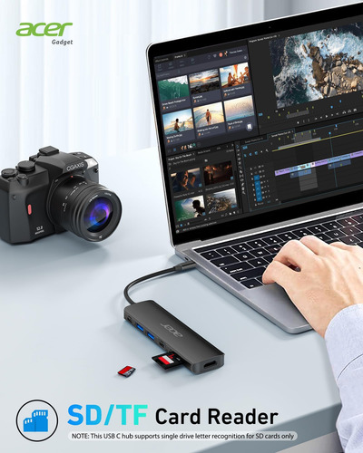 Hub Usb C Acer, Base Usb C A Hdmi 7 En 1, 2 Puertos De Datos