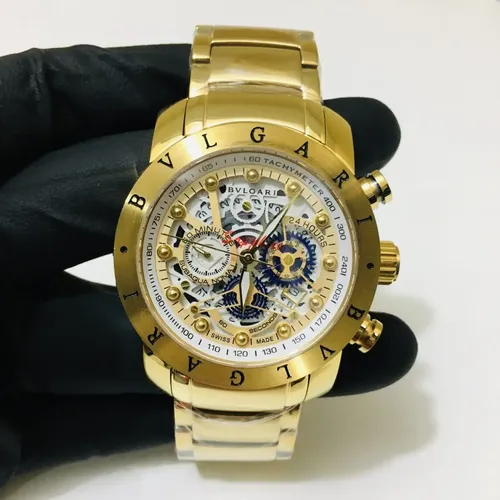 Relógio Esqueleto Bvgari Masculino Dourado de Aço e Cerâmica com Cronógrafo
